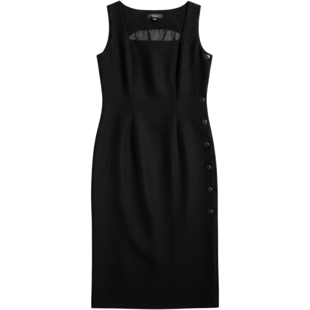 Boutique Europa‎ Dress Womens 10 Black Midi Side Button Vacations Grunge